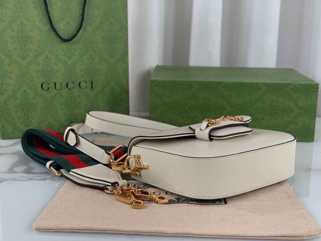 Gucci Horsebit 1955 Series Saddle Bag Mini Handbag White Leather